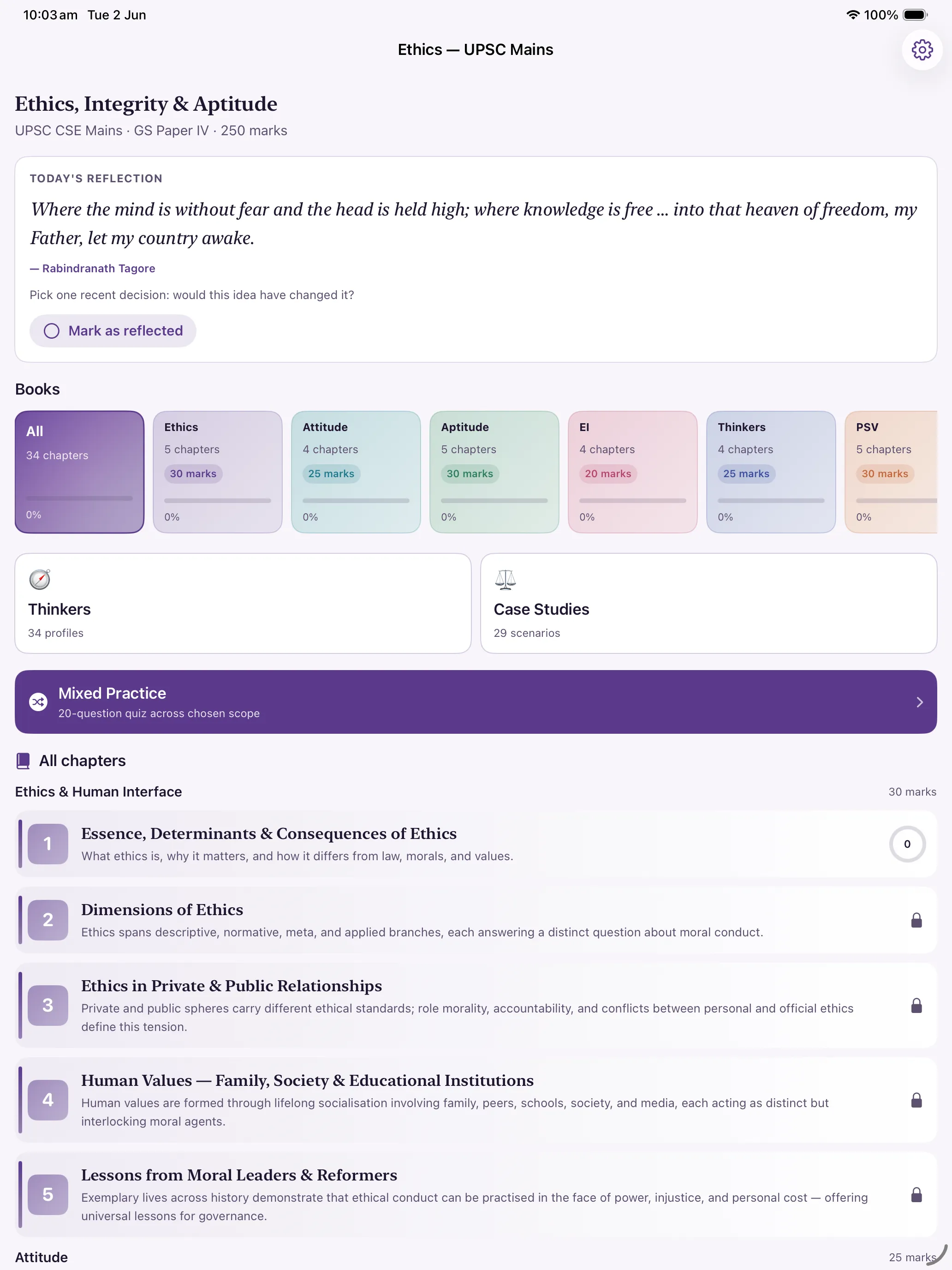 Mains Ethics home on iPad